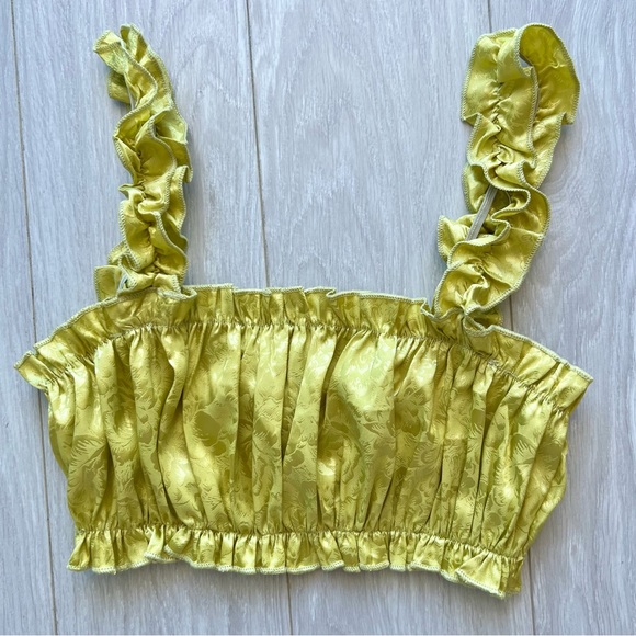 PRETTY LITTLE THING Lime Green Satin Frill Hem Crop Top & Tie Waist Wrap Skirt - Picture 10 of 14